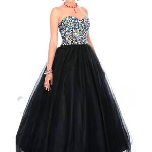 NEW PRECIOUS FORMALS high-contrast beadwork sparkling ballgown in black